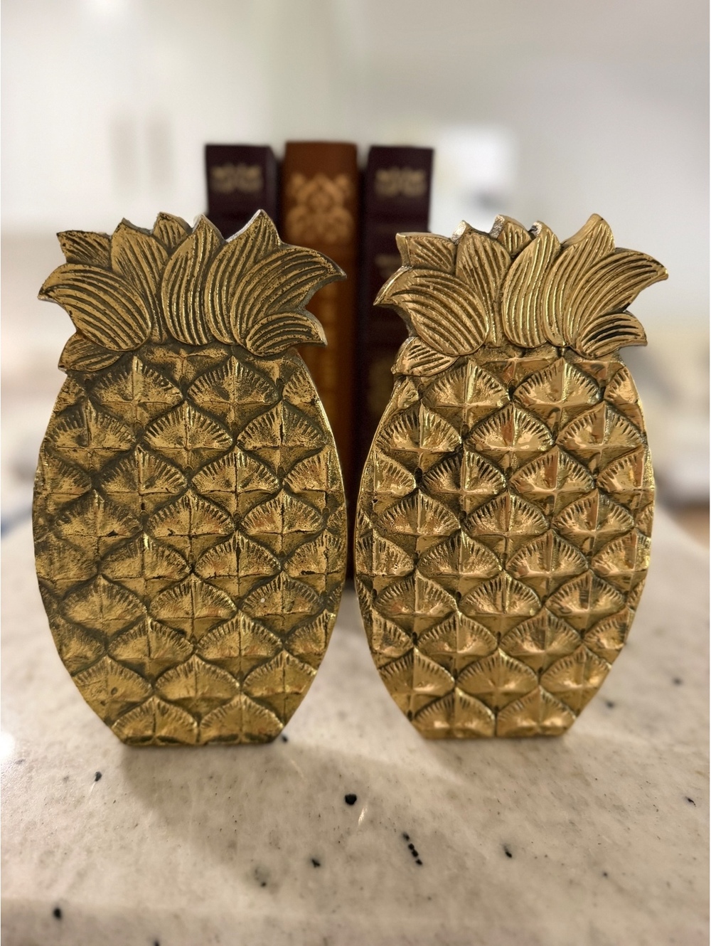 Vintage Rubell  Pineapple Gold Tone Metal Bookends Set